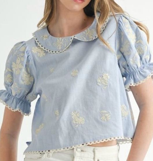 BLUSA CUELLITO DE MANGAS AZUL CIELO